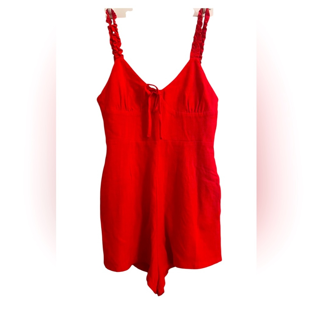 Style Rack Red Romper Linen/Rayon Sm NWT